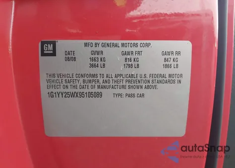 2009 Chevrolet Corvette z USA, uszkodzony, nr VIN 1G1YY25WX95105089